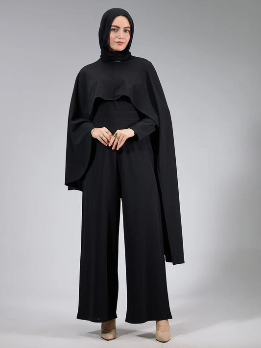 Chic Modest Black Cape Jumpsuit
