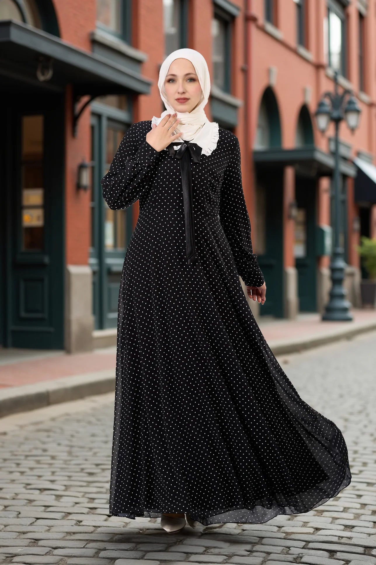 Modes Polka Dot Maxi chiffon Dress