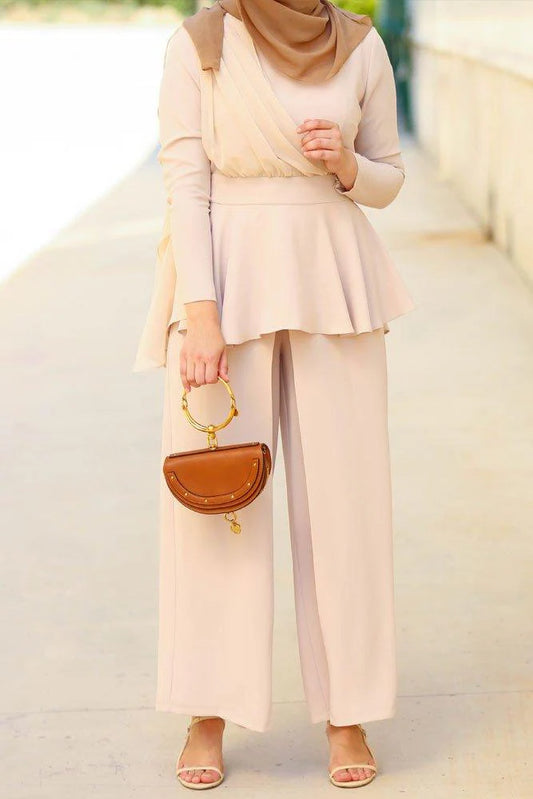 Elegant Peplum Modest Beige Set