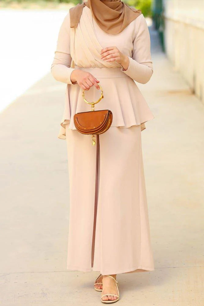 Elegant Peplum Modest Beige Set