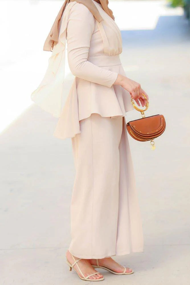 Elegant Peplum Modest Beige Set