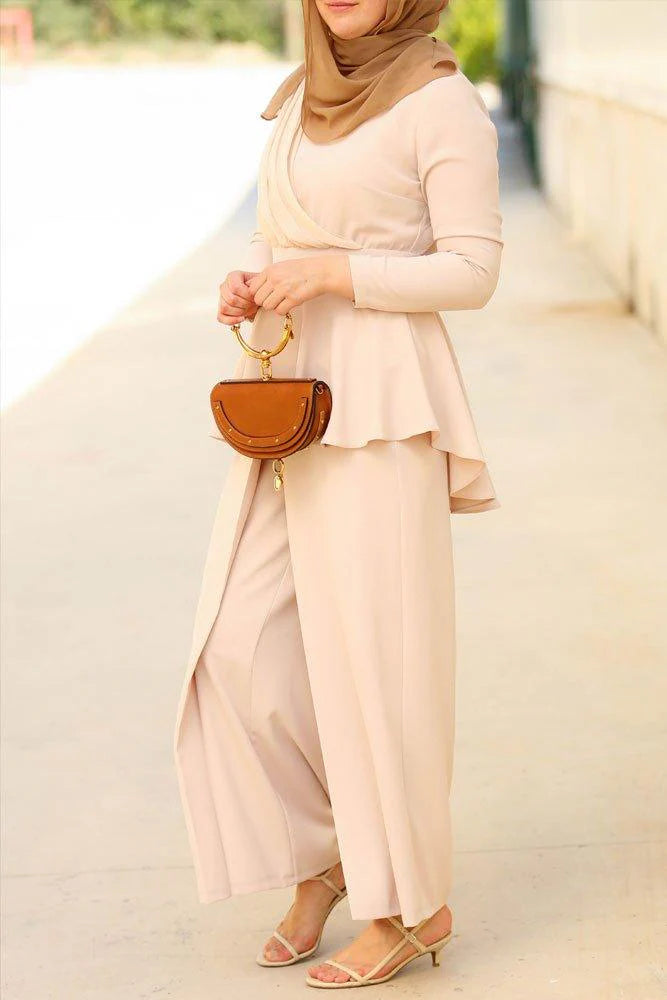 Elegant Peplum Modest Beige Set