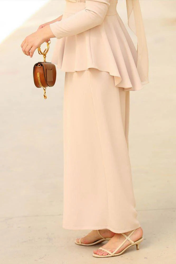 Elegant Peplum Modest Beige Set