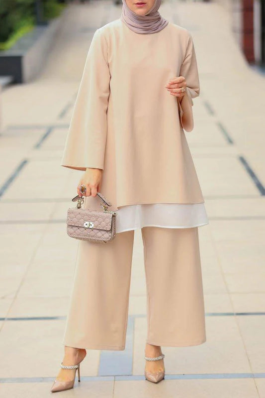 Minimalist Layered Modest Beige Set
