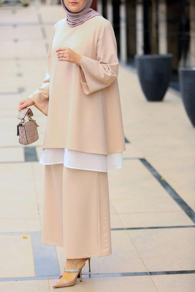 Minimalist Layered Modest Beige Set