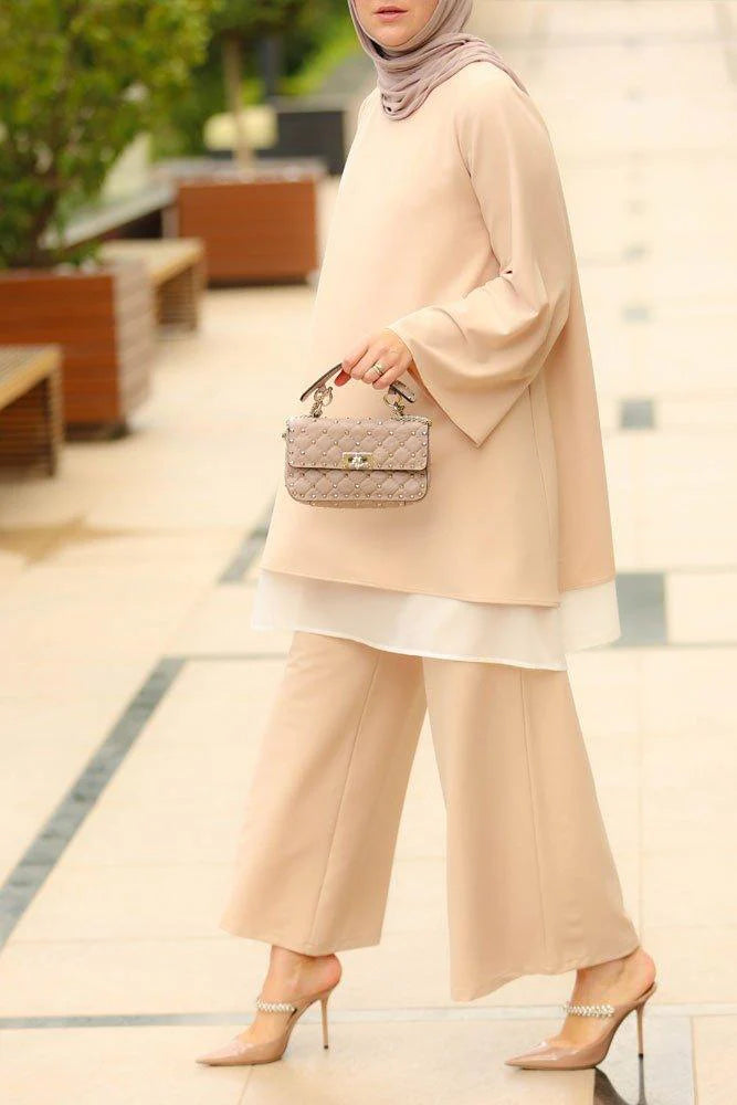 Minimalist Layered Modest Beige Set