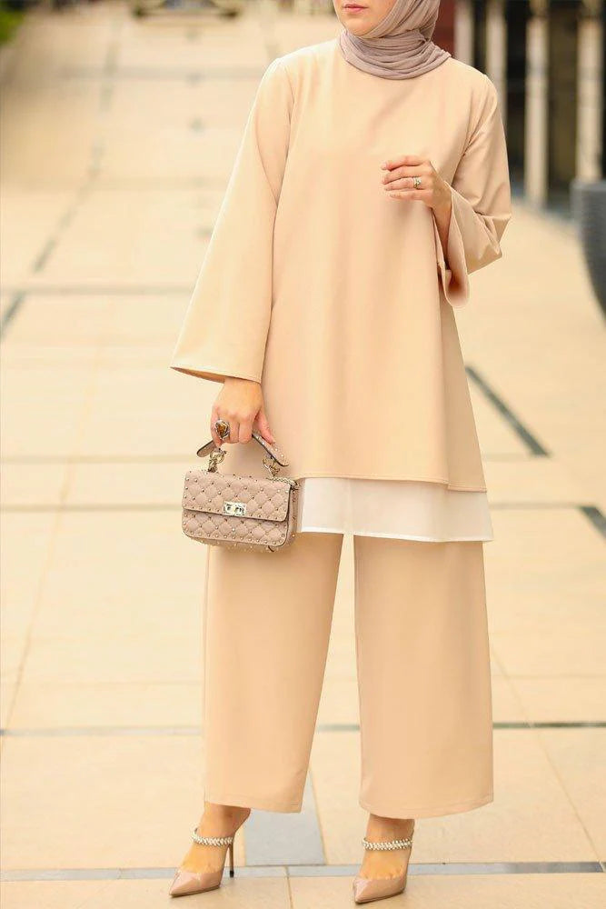 Minimalist Layered Modest Beige Set