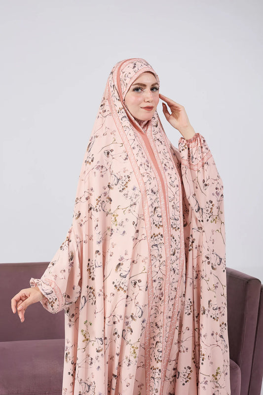 Elegant Floral Satin Prayer Gown