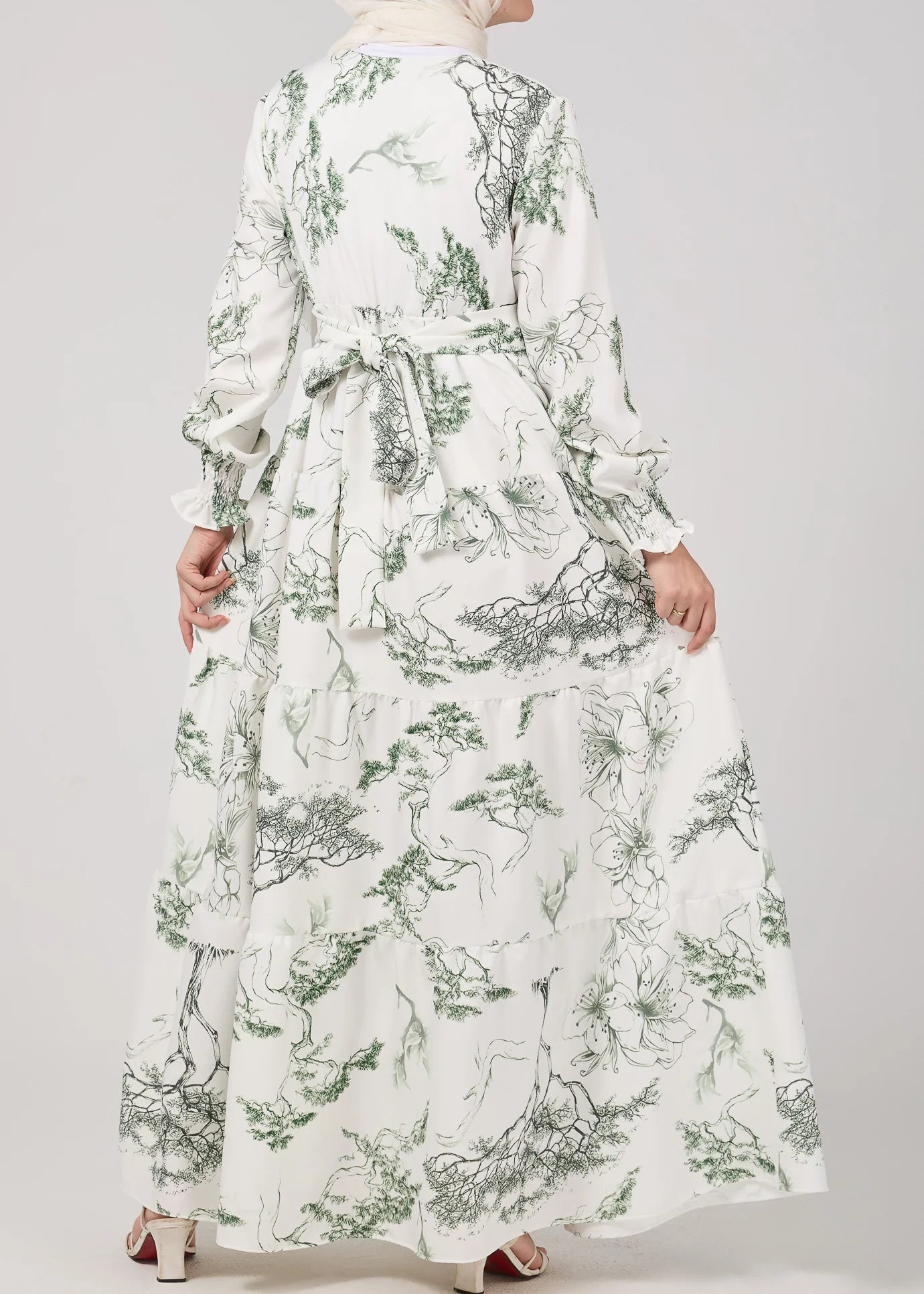 Green & White Printed Maxi Dress