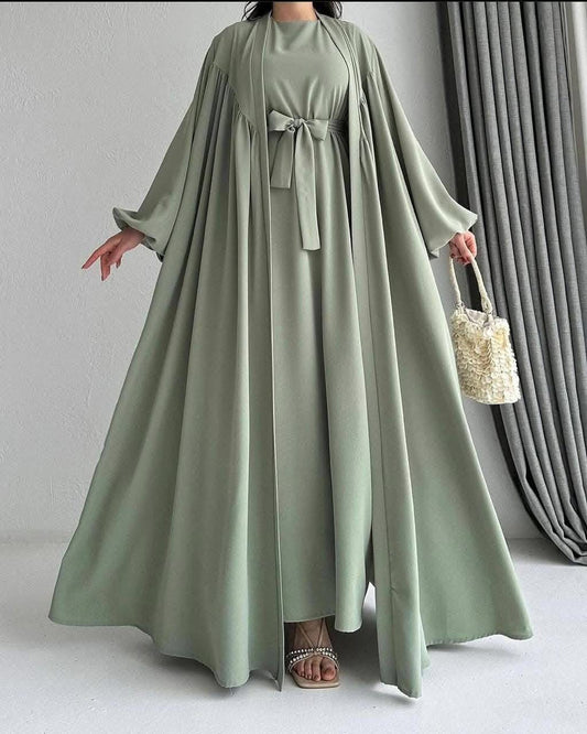 Sage Elegance Flowy Abaya Set