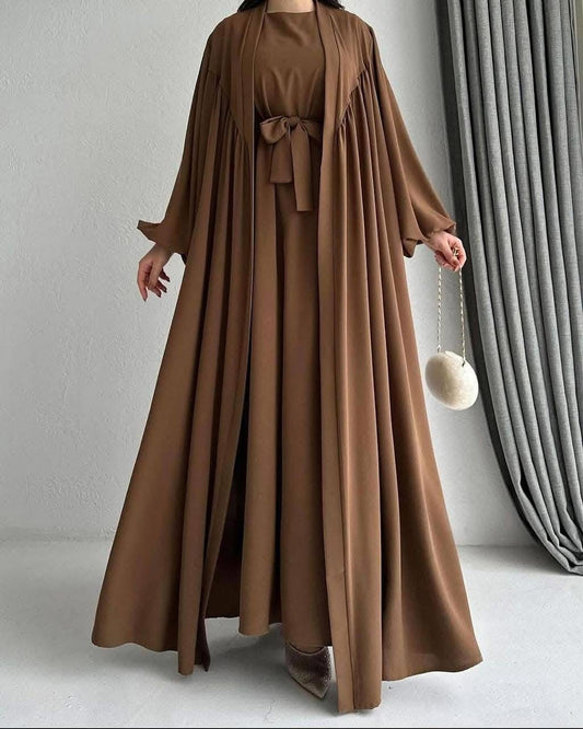 Timeless Chocolate Brown Flowy Abaya Set