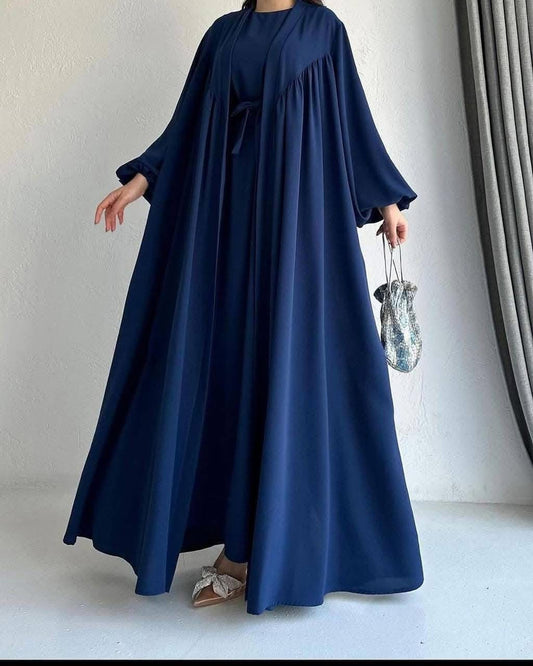 Elegance Flowy Abaya Set in dark blue