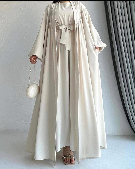 Off white Flowy Abaya Set