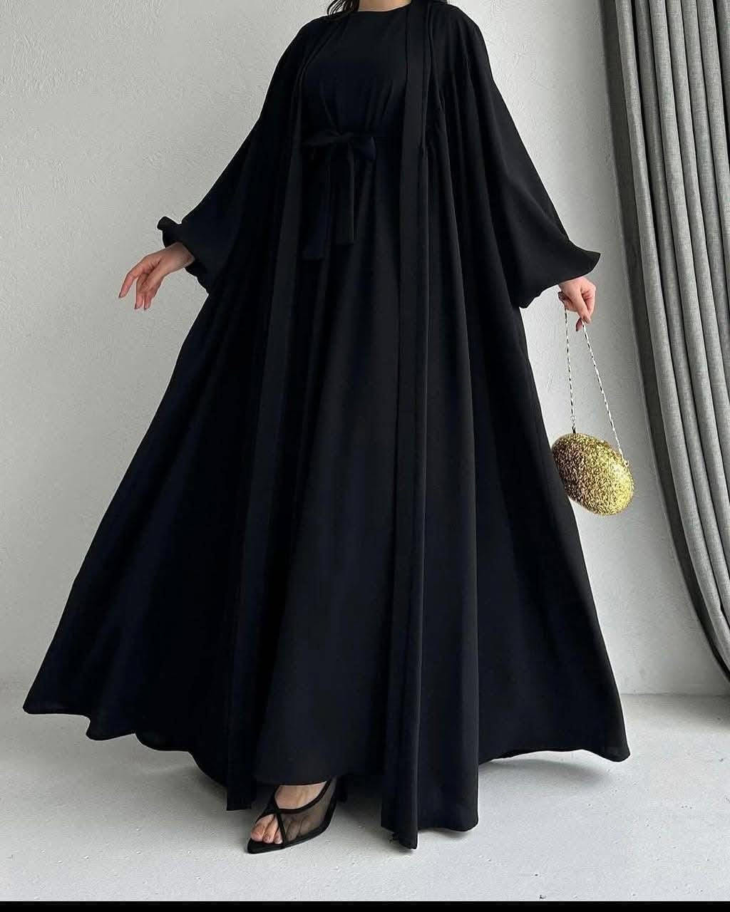 Black Elegance Flowy Abaya Set