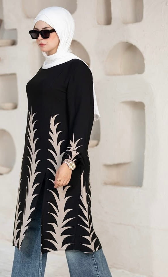 Beige Modern Elegance Printed Tunic – Chic & Modest