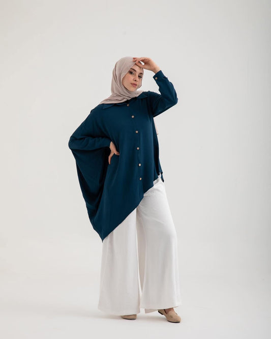 Elegant asymmetrical Button-Up Tunic | Modest Women's Top
