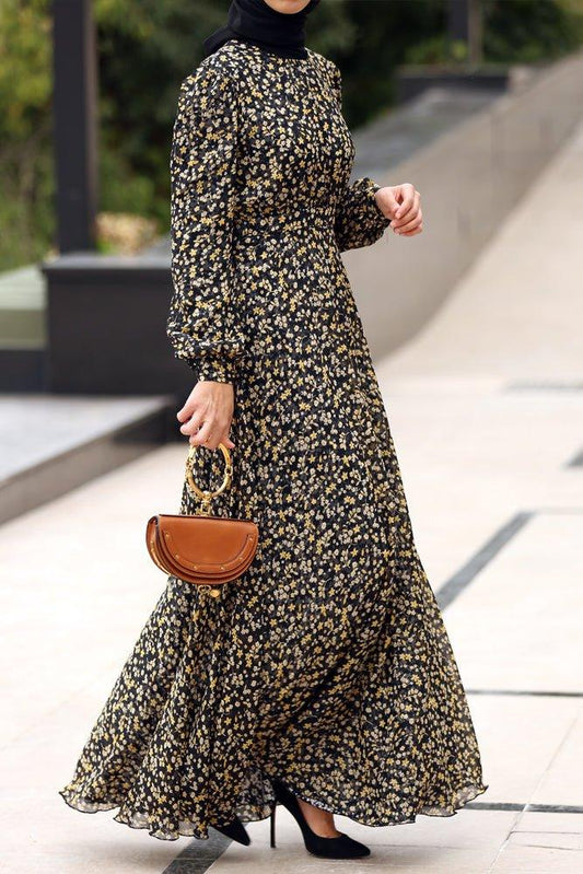 "Maya Petal Tiers | Floral Chiffon Maxi Dress with Ruffles