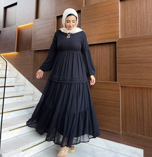 Dina Classic Long Sleeve Chiffon Dress