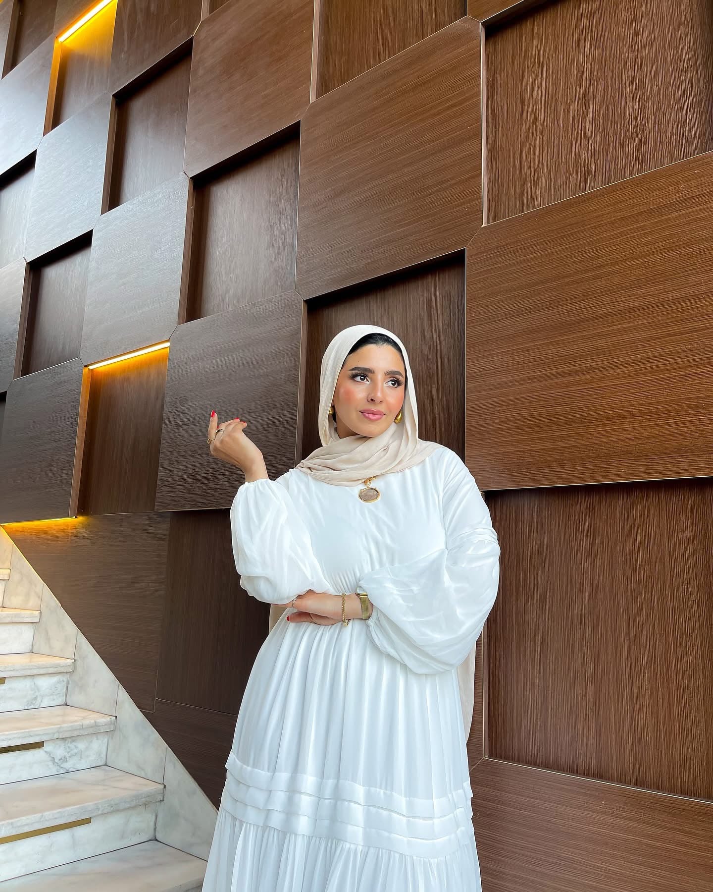 Amal Classic Long Sleeve Chiffon White Dress