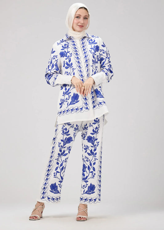 Nour Azul Elegance | Printed Two-Piece Modest wear